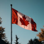 Patriotic Canadian flag waving in the wind generated by AI